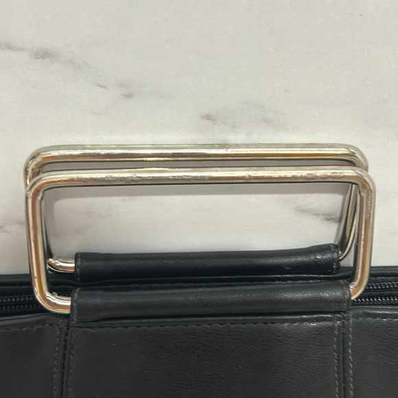 Handbag Clutch Purse Bag Metal Handle Rectangle Giannini Black zipper top - Picture 3 of 17